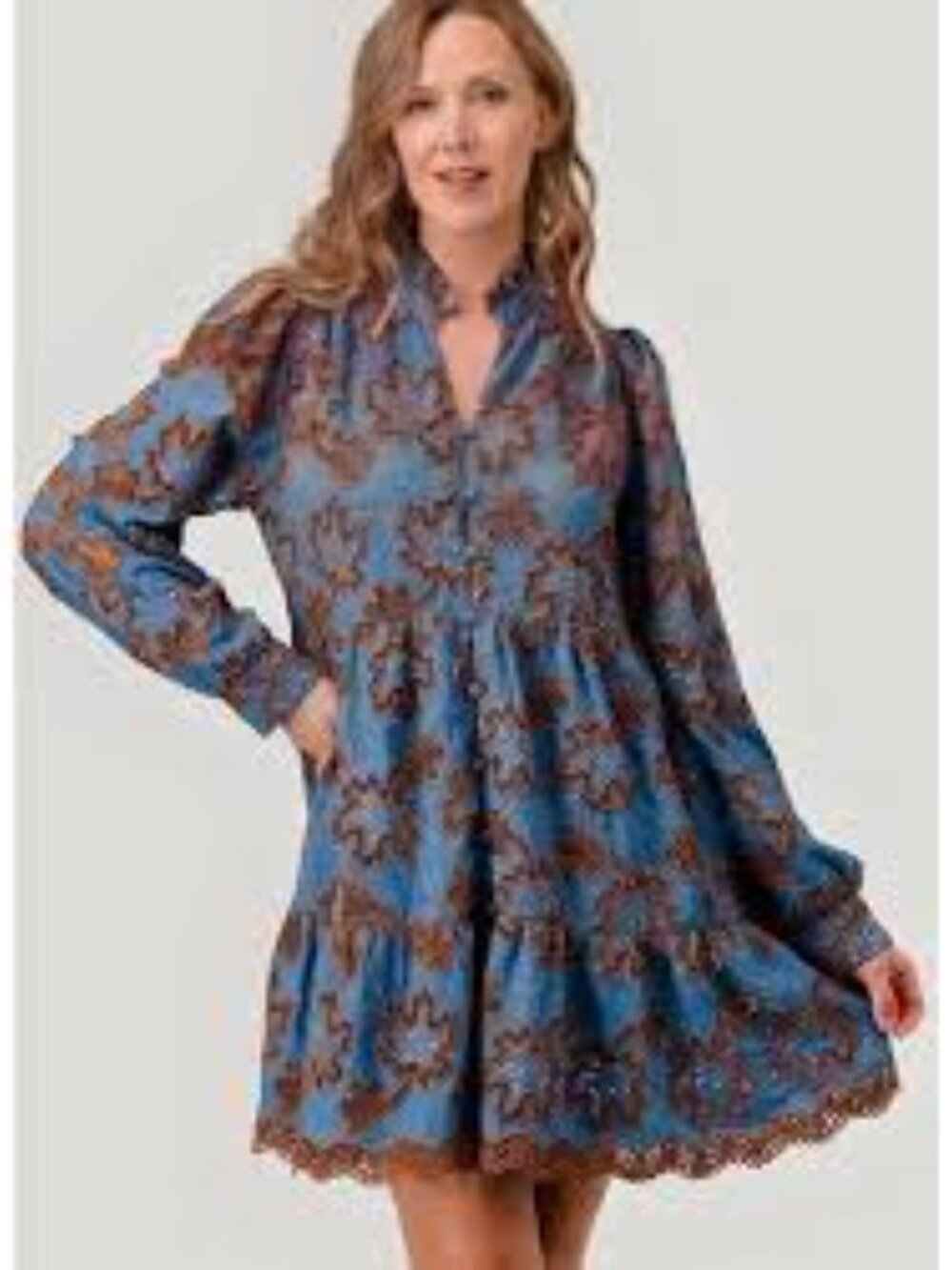 LOVELO Dress Womens S Tiered Eyelet Foliage Long Sleeve Romantic Coquette